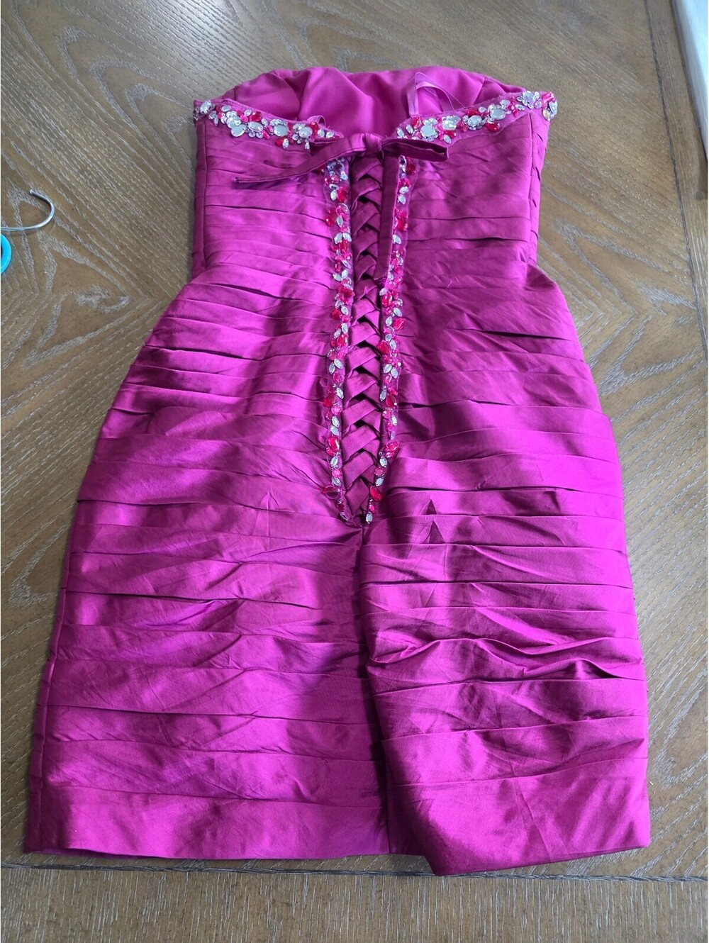 Mori Lee Strapless Pink Mini Dress with Embellished Beading